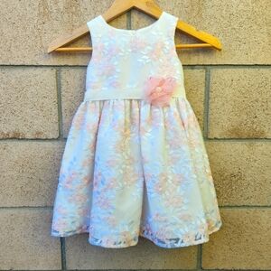 FRAIS Girl's Lace Floral Lined Party Dress Size 4 Spring Summer Ivory Pink